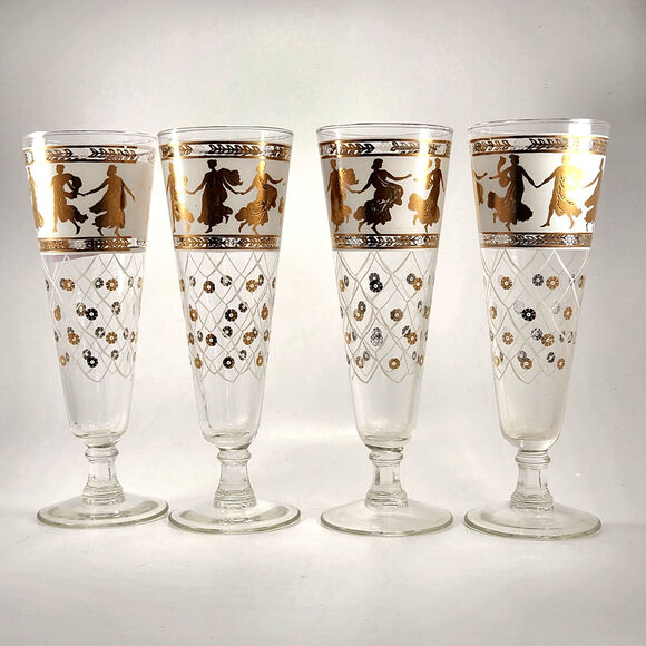 Set of 4 Vintage Aldon Greek Goddess Gold Atomic Barware Pilsner Glasses | MCM - Picture 4 of 12